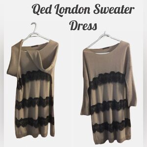 QED London Tan and Black Lace Sweater Dress